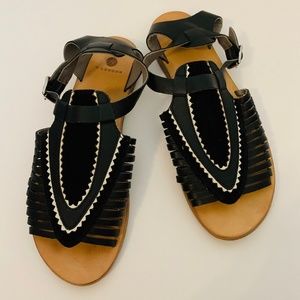 H by Hudson London Black Leather Sandals Size 9